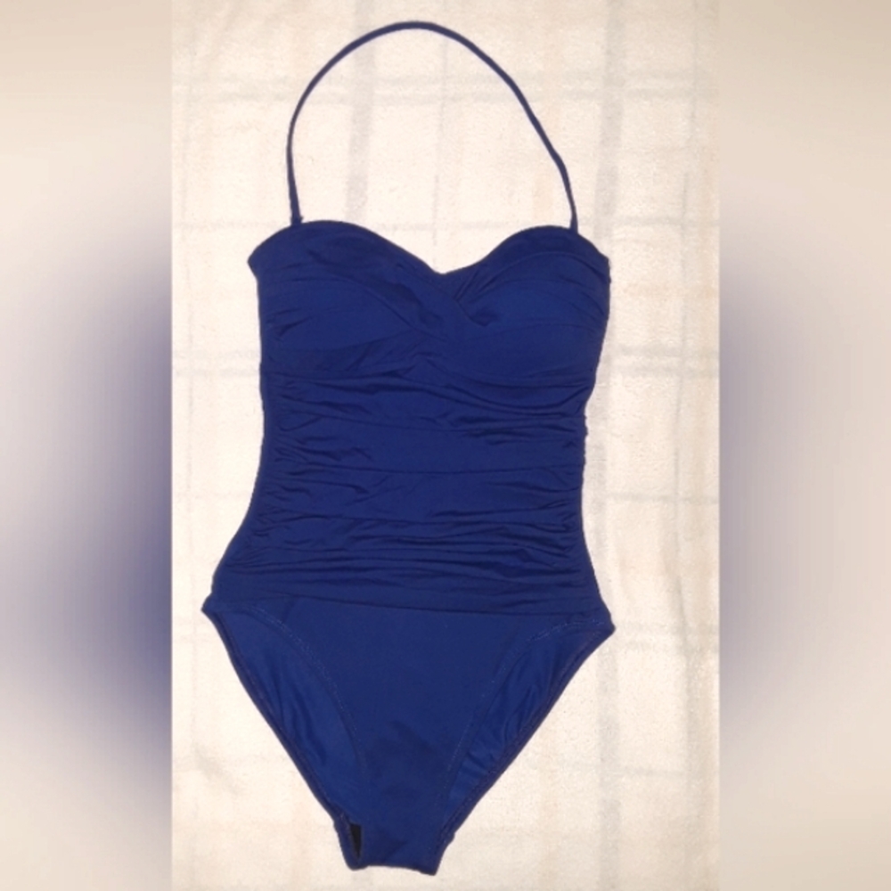 La Blanca blue one piece bathing suit removable strap size 4
